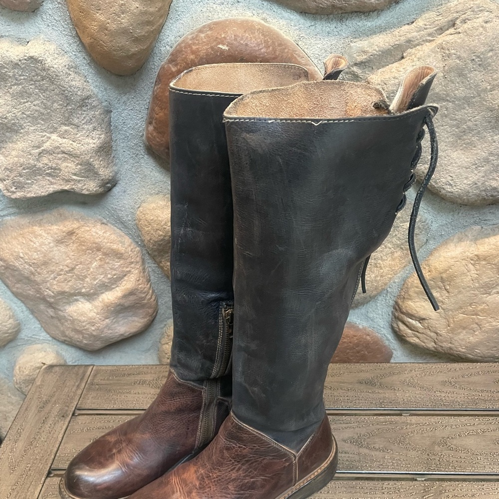 BED STU Knee Hi MANCHESTER Distressed RUSTIC LaceUp Blk/brn Boots 7.5